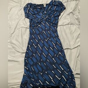 Ann Taylor Navy and White Midi Dress